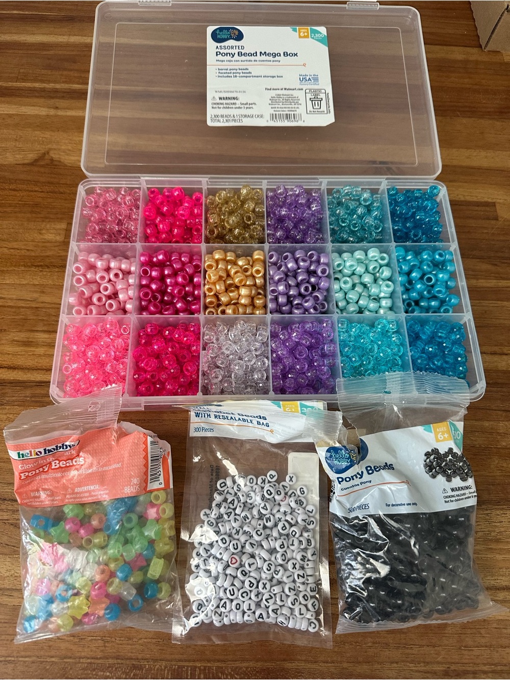 Assorted Pony Bead Mega Box - Mixed Pink, Purple, Teal, Gold, Clear, Black,